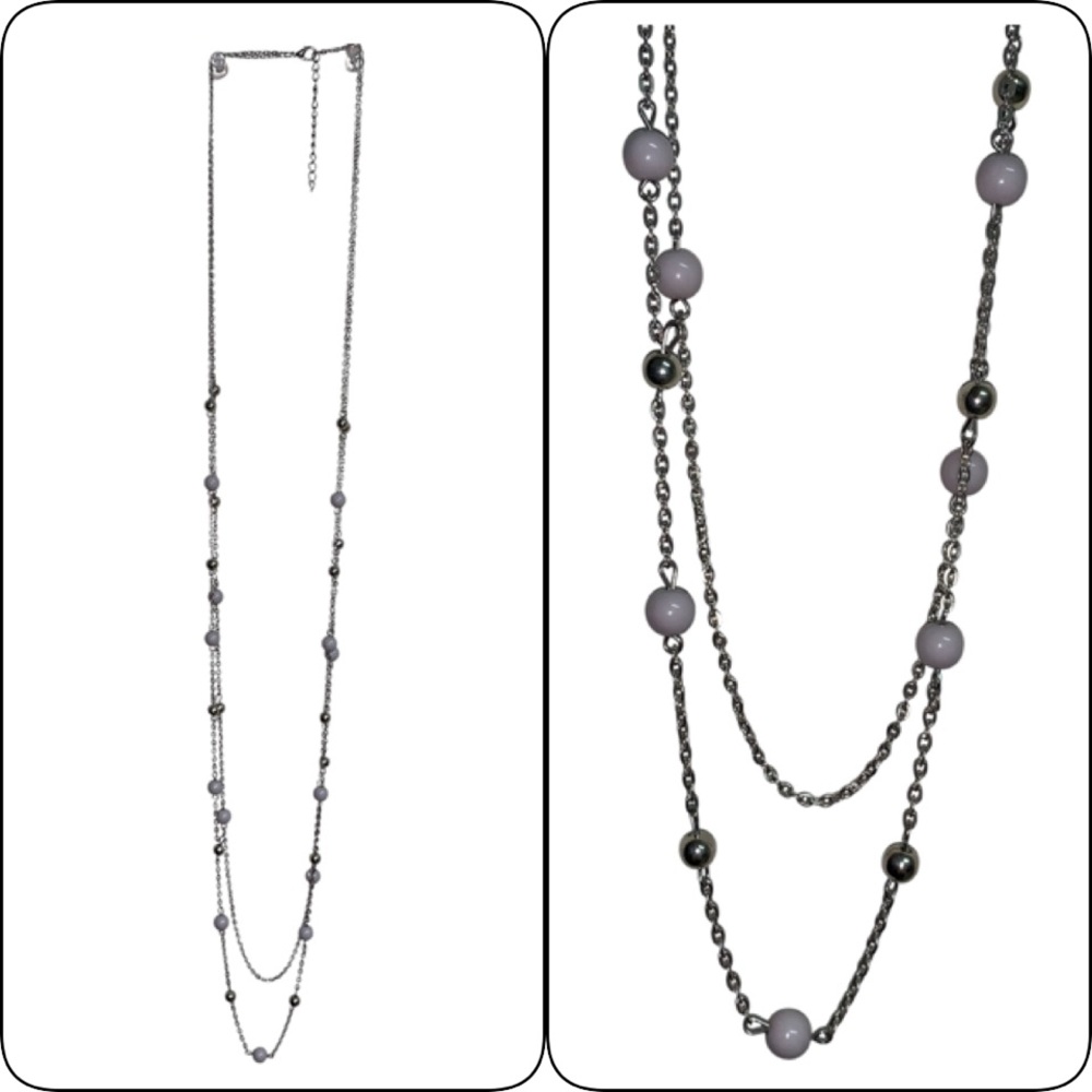 Necklace with pale purple and silver beads.